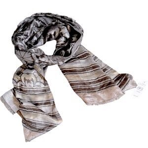 🌺 Ann Taylor LOFT Gold Metallic Taupe Lightweight Scarf NWT Floral Striped